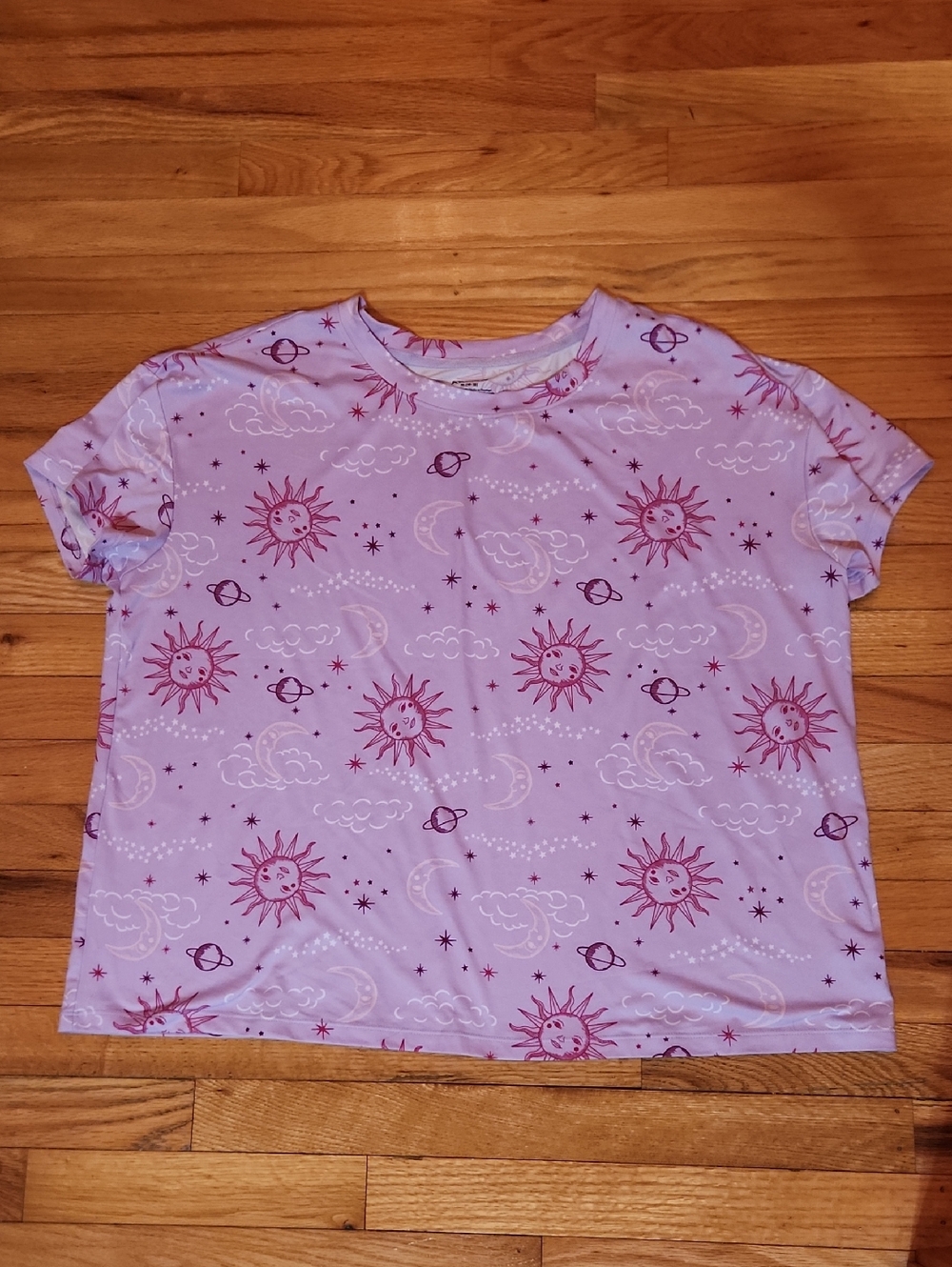 Joyspun Retro 90s Celestial Sun & Moon Design Boxy Purple & Pink PJ Top